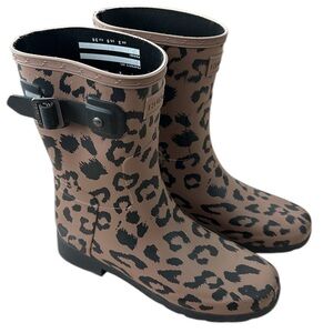 HUNTER ORIGINAL LEOPARD PRINT RAIN BOOT WATERPROOF WOMANS SIZE 5 Black and Brown